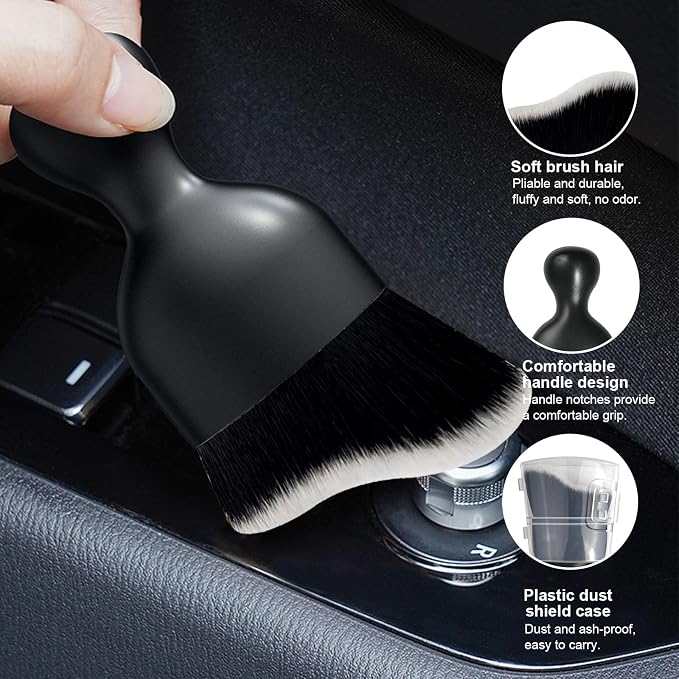 2 PCS Car Detailing Brush, Curved Soft Bristles Auto Removal Dust Collectors, Universal Vehicle Dashboard, Air Conditioner Vents etc Interior Cleaning Tool Accessories (Black/White)