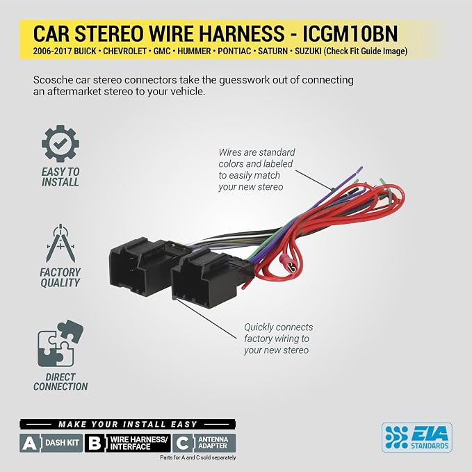 ICGM10BN Complete Double/Single DIN Stereo Installation Kit for Select Non-Amplified 2006-17 General Motors Vehicles - No Steering Wheel Remote - See Fit Guide in Images to Verify Your Vehicle