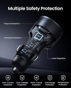 60W USB C Car Charger - Car Phone Charger Adapter PD30W & QC3.0 Fast Charging, Car USB Charger Multi Port, Cigarette Lighter USB Charger, Car Charger with LED for iPhone 17/16/15/14/13/12 Series