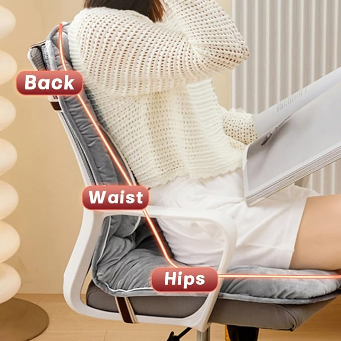 USB Heated Seat Pad Cushion for Office Chair | 3 Heat Levels, Time Setting | Large Heating Area Heated Seat Pad Cover with Lumbar support for Home & Office, Wheelchair(Wine Red)