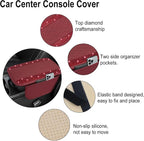 Bling Burgundy Red Car Center Console Cover, Leather Car Arm Rest Cover with 2 Storage Bags, Universal Auto Armrest Protector Storage Box, Bling Accessories Interior for Most Vehicles