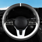 Car Leather Steering Wheel Cover - Panapi Material, Universal 14.5-15 Inch Leather Anti-Slip Breathable Auto Steering Wheel Covers for Men Women (Nappa Leather - Black & White)