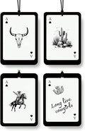 Vintage Western Car Air Freshener 4 Pcs, Long Live Cowgirls Cow Skull Cactus Ace Card Hanging Air Freshener for Cars Closet Drawer Books, Retro Western Car Accessories Mirror Decor for Women