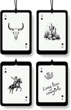 Vintage Western Car Air Freshener 4 Pcs, Long Live Cowgirls Cow Skull Cactus Ace Card Hanging Air Freshener for Cars Closet Drawer Books, Retro Western Car Accessories Mirror Decor for Women