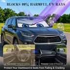 Car Windshield Sun Shade, Universal Fit Full-Size SUV Pickup MVP, Cool Gray | 63 x 33.86" Large Windshield Cover, Foldable Front Window Sunshade, UV Heat Protection, Cute Eyes Series