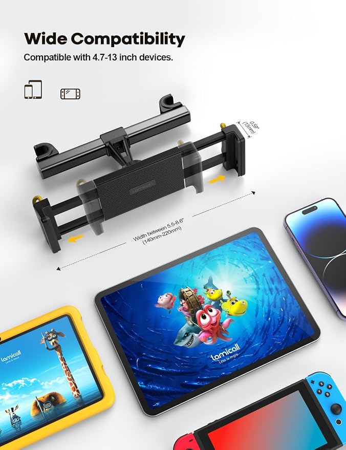 Car Tablet Headrest Holder - Car Back Seat Headrest Tablet Mount Stand for Kids, Road Trip Essentials Accessories Gifts, for 2025 iPad Pro 11/13" Air Mini, iPhone, Galaxy Tab, 4.7-13" Devices