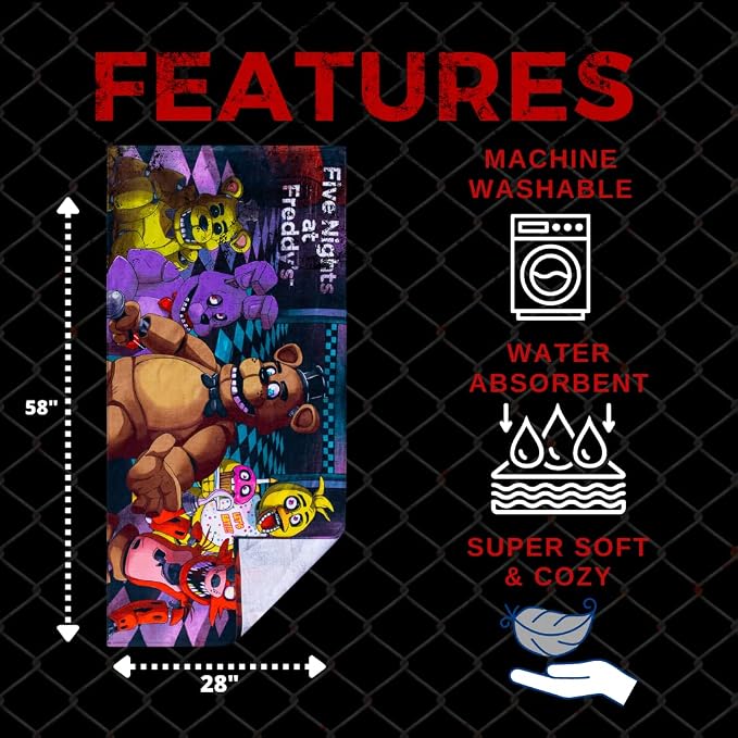 Kids Super Soft Cotton Beach Towel, 58 in x 28 in, Five Nights At Freddy's