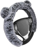 Bear Fur Plush Steering Wheel Cover - Cute Faux Wool Protector for Women Girls Fits Wheels 14.5-15 inch Gray - with Ears