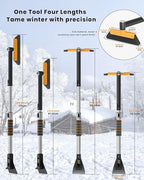 43.7" Extendable Ice Scrapers for Car Windshield for 12 Adjustable Length Settings with Foam Grip and 360° Pivoting Brush Head Detachable Snow Brush for Truck SUV(Orange)