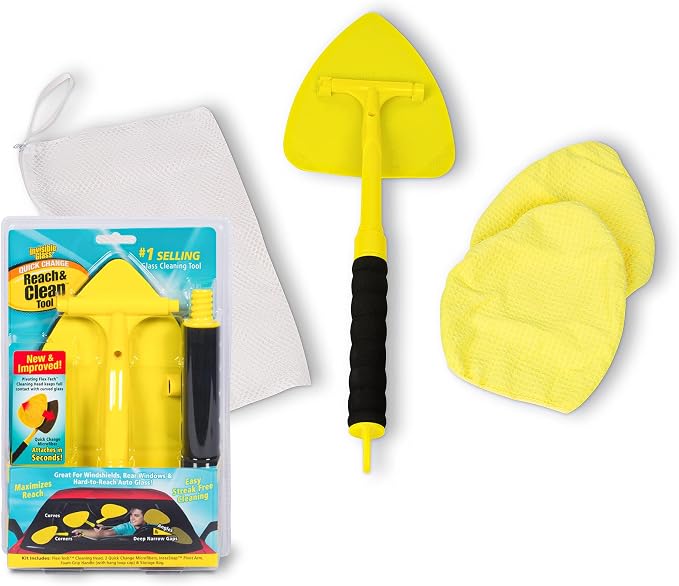 95160 Reach & Clean Windshield Cleaning Tool and Car Window Cleaner Tool for Interior and Exterior Auto Glass, Trucks, SUVs, RVs and Home Windows with 2 Microfiber Pads and Storage Bag