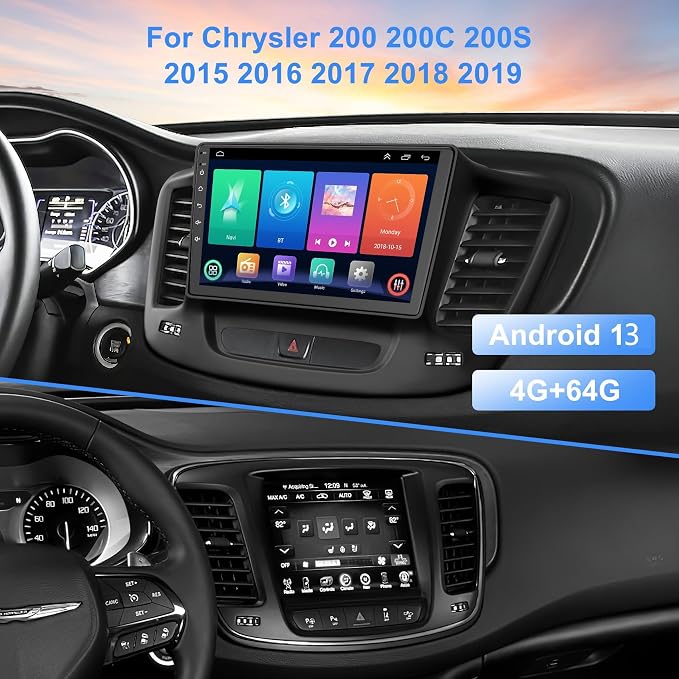 Car Radio Stereo for Chrysler 200C 2015 2016 2017 2018 2019 | QLED Touchscreen, Wireless CarPlay & Android Auto&Mirror Link, Built-in GPS, Wifi&Hotspot,Blutooth,FM Radio, Backup Camera