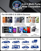90W Car Charger USB C, Dual 45W Super Fast Charging Car Phone Charger | Multi Port QC/PD 3.0, Cigarette Lighter USB Charger, 12V-24V USB Outlet Adapter Plug for iPhone 17 16 15 14 Samsung Android