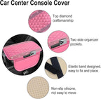 Bling Pink Car Center Console Cover, Leather Car Arm Rest Cover with 2 Storage Bags, Universal Auto Armrest Protector Storage Box, Pink Bling Accessories Interior for Most Vehicles