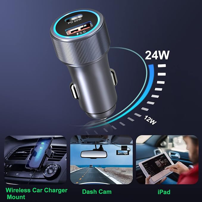 5 Pack USB C Car Charger, 36W Dual USB Car Adapter Fast Charge PD&QC 3.0 Cigarette Lighter USB Charger Compatible iPhone 15 14 13 12 11 Pro Max SE,iPad,Samung S24/S21/S20, Pixel(Grey)