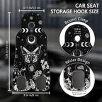 Cute Moon Phase Moth Car Seat Back Storage Headrest Hooks for Purses & Bags – 2PCS PU Leather Dual Metal Hooks, Backseat Organizer Accessories