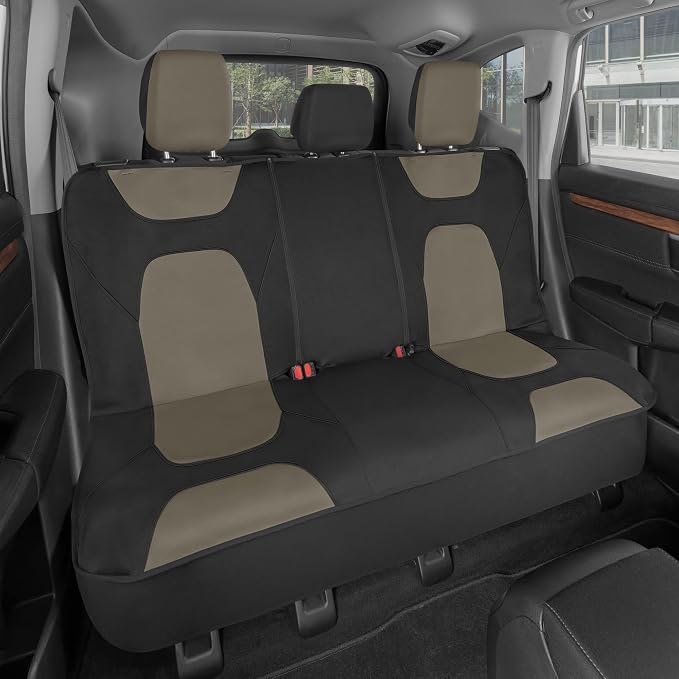AquaShield Waterproof Beige Rear Split Bench Seat Covers for Trucks Rear Seat Cover Only - Black Car Seat Covers, Back Seat Cover Only - Durable Neoprene Spill Resistant for Kids & Dogs