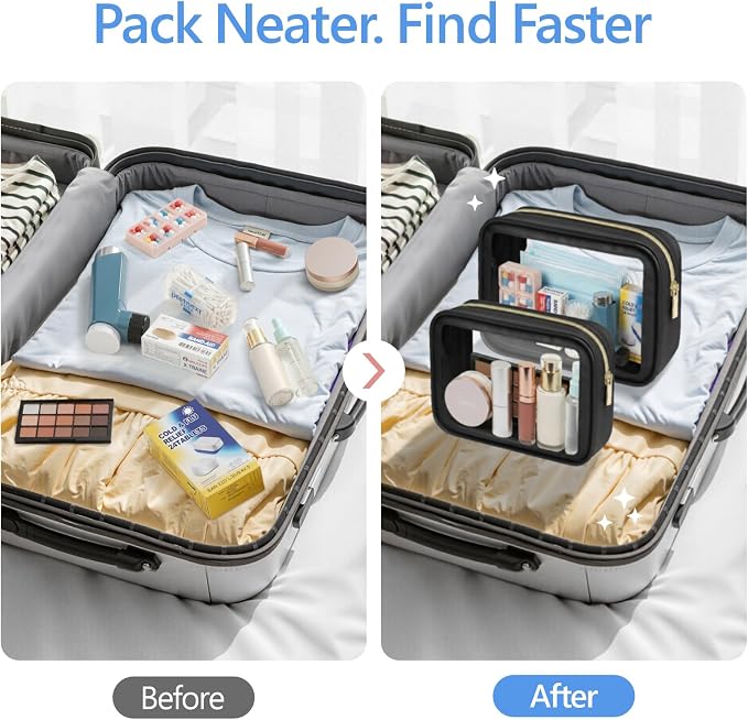 Clear Makeup Bag - TSA Approved Toiletry Bag for Carry-on & Checked Luggage, Water Resistant Car Storage Organizer with Reinforced Seams