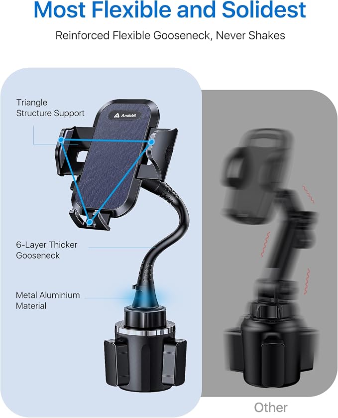 Military-Grade Cup Holder Phone Holder, [Ultra Sturdy & 360° Adjustable] Gooseneck Cup Phone Holders for Your Car Truck, Super Durable Car Phone Mount for iPhone 17 16 15 14 Pro Max/Samsung