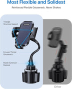 Military-Grade Cup Holder Phone Holder, [Ultra Sturdy & 360° Adjustable] Gooseneck Cup Phone Holders for Your Car Truck, Super Durable Car Phone Mount for iPhone 17 16 15 14 Pro Max/Samsung