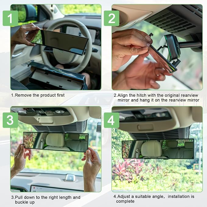 Car Rear View Mirrors，Universal 11.81'' Clip-on Panoramic Rear View Mirror | Cars Accessory, Convex Interior Mirror Reduces Blind Spot, for Cars,SUVs,Trucks, Various Kinds Vehicles