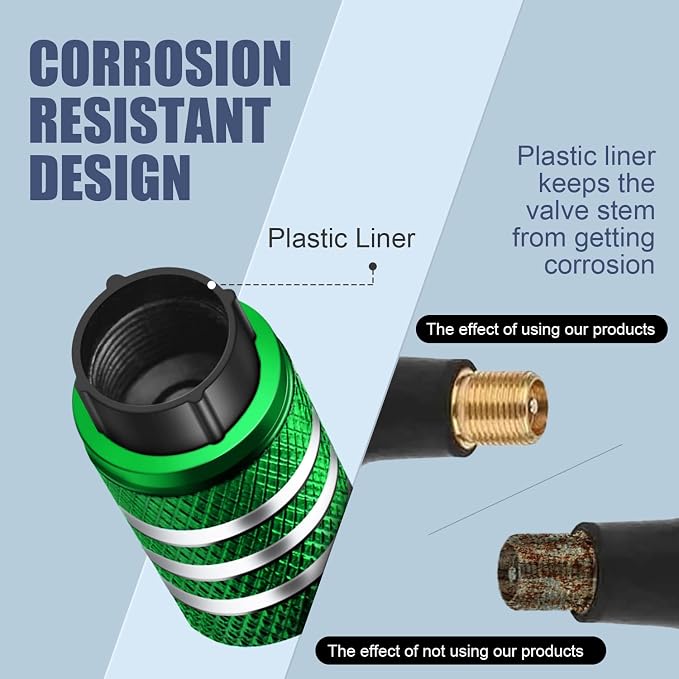 Tire Valve Stem Caps Cover - (5 Pack) Tire Air Caps Metal with Plastic Liner Corrosion Resistant Leak-Proof Dog Paw Print for Car Truck Motorcycle Bike Green