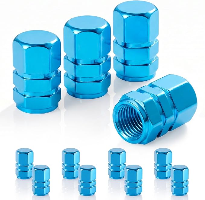 Car Tire Valve Stem Caps, 12pcs Air Caps Cover, Universal for Cars, SUVs, Bike, Trucks and Motorcycles-Pale Blue