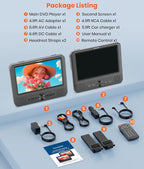7.5 Inch Dual Car DVD Player, Portable Headrest Video Player for Car with 5 Hours Rechargeable Battery, Last Memory, AV Out/in, Support USB/SD/Sync TV, All Regions (1 Player+1 LCD Screen)