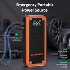 W160 Jump Starter with Air Compressor, 5000A Portable Car Jump Starter 150PSI Tire Inflator/Air Pump, 12V Battery(Up to 9L Gas/8L Diesel Engine) Jump Pack Car Emergency Kit Idea Gift for Man (Orange)