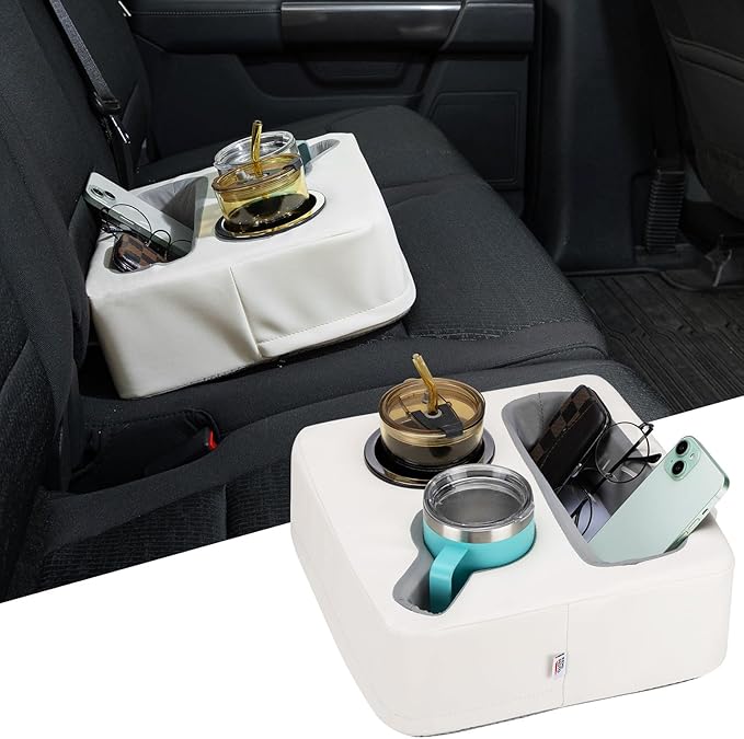 Back Seat Cup Holder for Car, Couch Cup Holder, Car Truck Boat Organizer, Couch Sofa Bed Expander Tray Holds Drinks, Snacks, Remote, Cell Mobile Phone (White)
