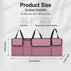 Car Trunk Organizer, Waterproof Backseat Hanging Large Storage with Adjustable Straps, Collapsible Cargo Bag with 4 Pockets, Sturdy Space Saver Frees Trunk Floor for SUV, Truck, MPV (Pink)
