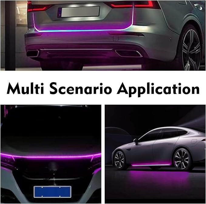 1PC Car Hood LED Strip Light, 59In Waterproof Pink Flexible LED Light Strip with Adhesive Tape, Exterior and Interior Decoration, Universal for Most Cars, Trucks, SUVs (Pink)