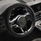 Suede Steering Wheel Cover with Upgraded Silicone Inner Ring, Breathable, Anti-Slip, Leather Universal 14.5 to 15 Inch Steering Wheel Cover (Black with Handwoven Craft)