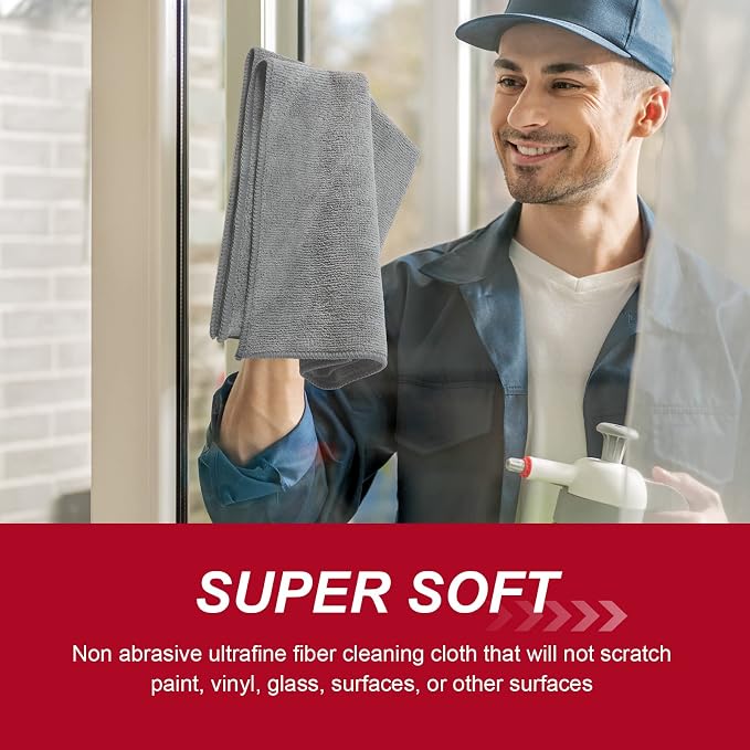 200 Pcs Microfiber Cleaning Cloth 16x16 Inch Microfiber Towels for Car Ultra Absorbent Cleaning Rags Reusable Lint Free Streak Free Detailing Towel for Car Washing Drying Dusting (Gray)