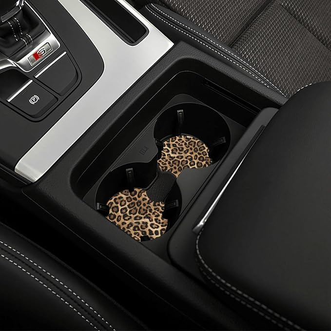 Leopard Print Steering Wheel Cover - Cheetah Steering Wheel Protector Neoprene 15Inch Car Accessories 2 Pcs Car Coasters for Women Men