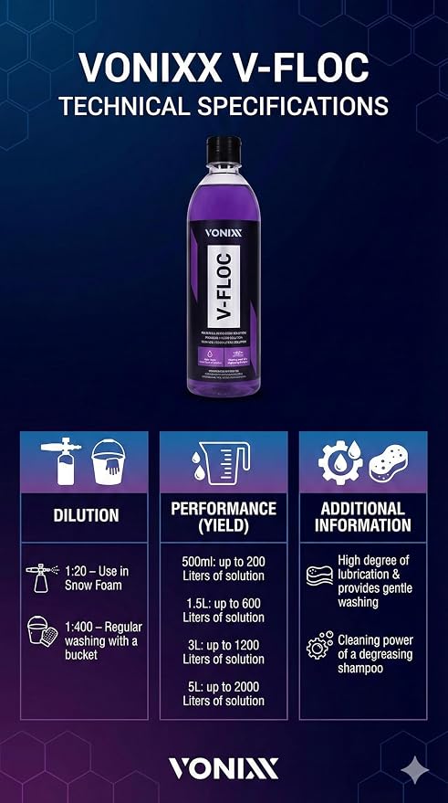 V-Floc Concentrated Car Wash Soap - Ph-neutral - 1:400 dilution - 16.9 fl oz (500ml)