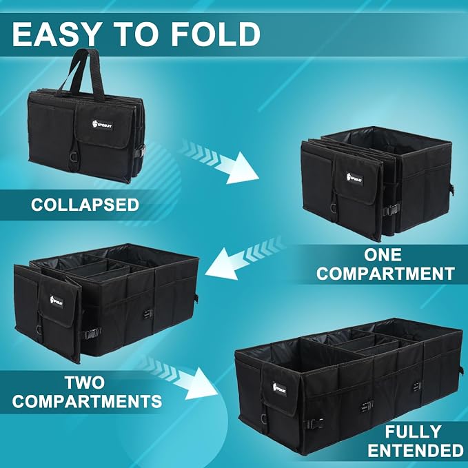 Extra Large Trunk Organizer 98L Collapsible Car Storage Trunk Organizer with Removable Dividers & Adjustable Securing Straps for Car SUV Van