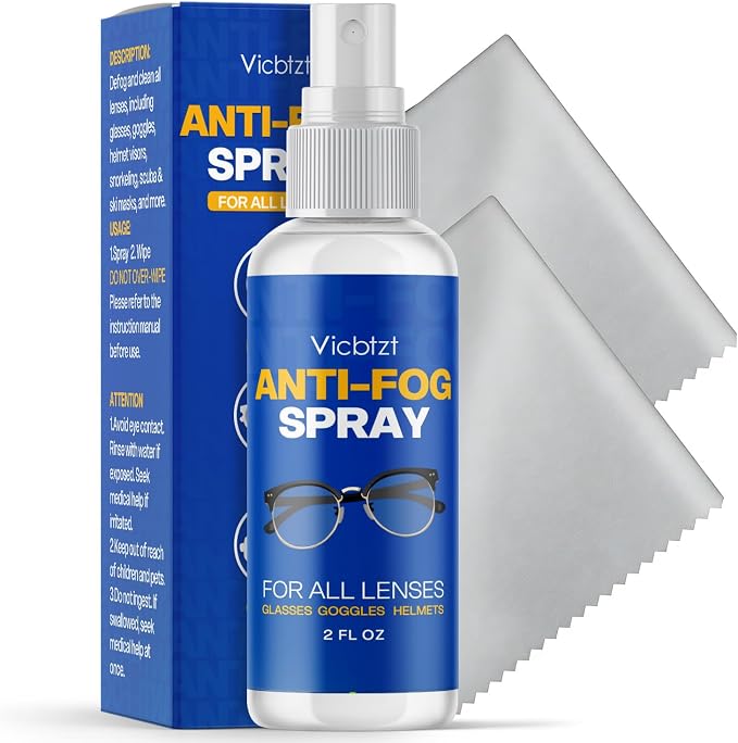 Anti Fog Spray for Glasses (2 oz), Lens-Safe Cleaner for Helmet Visor – Defogger for Safety Goggles & Everyday Eyewear, Fast-Acting & Long-Lasting for hockey shield, Sports Glasses, VR & Mirror