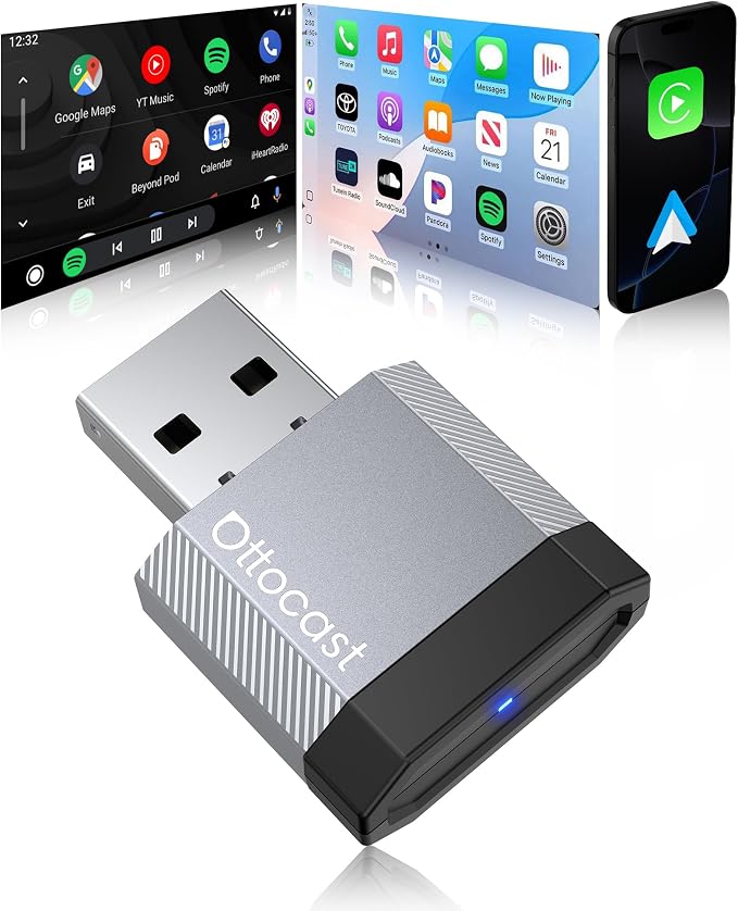 OTTOCAST Mini Nova Wireless CarPlay & Android Auto USB-C Adapter, 2-in-1 Adapter for iPhone iOS 10+ & Android 11+, Auto-Reconnect for 800+ Wired CarPlay Vehicles Models (2016+)