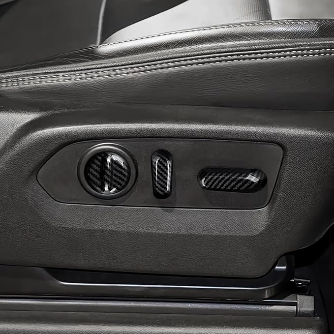 Car Seat Adjustment Button Sticker ABS Carbon Fiber Decal Interior Trim Cover for 2019 2020 2021 2022 2023 2024 2025 Chevy Silverado 1500 2500 3500 HD Accessories