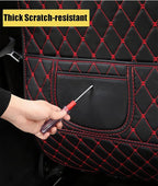 Leatherette Car Seat Protector - 2 Pack Large Car Kick Mats with Storage Organizer Seat Back Cover Against Dirty Shoes & Scratches, Universal Fit for Most Vehicles (Black with Red Line)