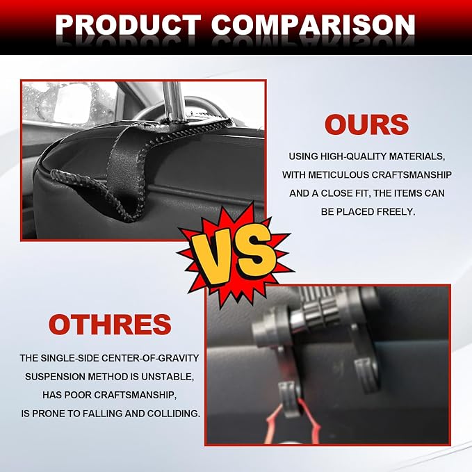Automotive Universal 2PCS Leather Headrest Hooks, for Car Keep Purses Bags Coats and Groceries Secure Universal Fit for Most Vehicles, Black