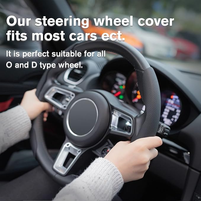 Nappa Leather Steering Wheel Cover, 2PCS Segmented Wheel Protector, Universal 99% Car Wheel Cover (Black)