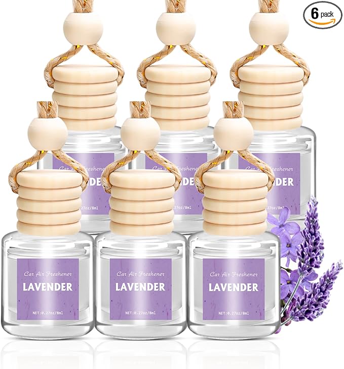 Car Air Freshener Diffuser Set, 6 Pack Lavender Natural Slow-Release Fragrance, Long Lasting Air Freshener for Women & Men Car Accessories, Hanging Cute Automotive Interior Decor Gift (8ml Each)