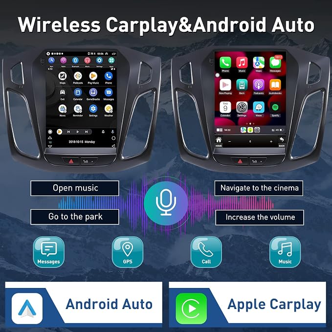 Ford Focus Car Stereo Radio 2012-2018 with Carplay/Android Auto, 10.4 Inch IPS Touch Screen Replacement with GPS Navigation Bluetooth 5GWiFi Mirror Link Backup Camera, 2G RAM 32G ROM