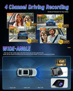 12'' Rearview Mirror Camera for Cars, 360 Degree View 4 Channel Cam, 1080Px4 Rear View Mirror Cam, IR Night Vision for Left and Right Inside Car Camera, GPS, WiFi/APP Control + 64GB Card