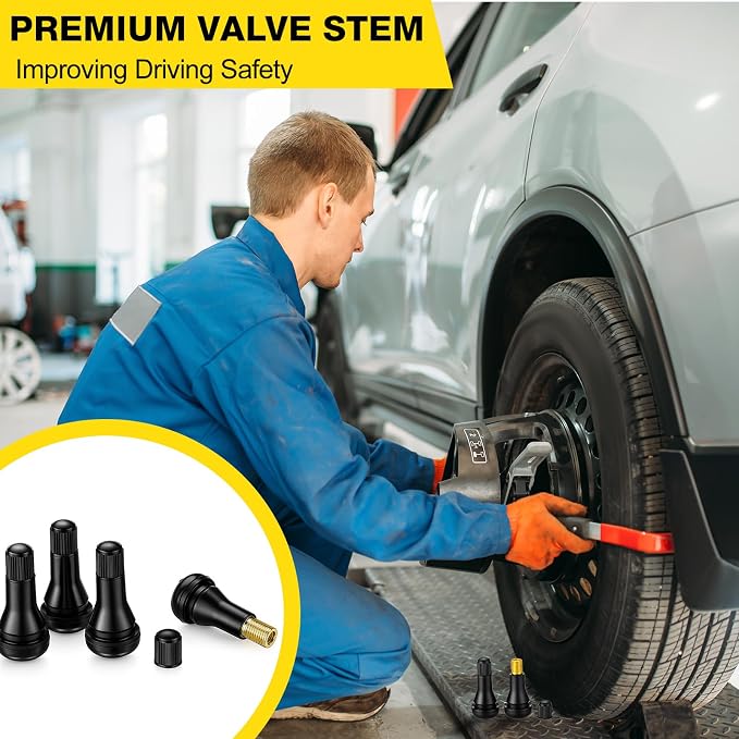 300 Pieces TR413 Valve Stems Tubeless Bulk Rubber Snap-in Valve Stems for 0.453 Inch Rim Holes, Black Standard Length Replacement Tool for Car Tubeless Replacement