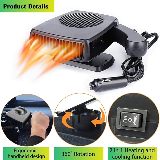 2026 New Portable Car Heaters for Vehicle for Winter, 12v Car Heater That Plugs Into Cigarette Lighter, 200w Cigarette Lighter Heater for Car Defroster and Defogger(Black)