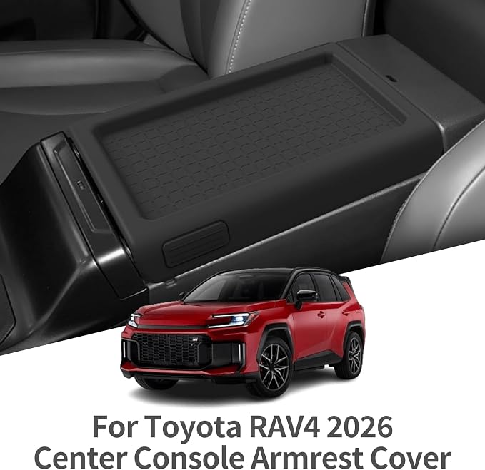 Armrest Box Cover for Toyota RAV4 2026, Black | Center Console Cover, Silicone, Console Box Lid Protector, Car Accessories