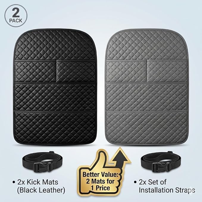 Car Seat Protector, Waterproof Oxford Backseat Kick Mat | 210D oxford cloth, waterproof & stain-resistant. Universal fit for cars & SUVs. Easy install, adjustable straps with pockets.