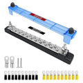 20 Power/Ground Distribution Block, Marine Bus Bar 12V Waterproof 150A Battery Terminal Junction Block for Automotive RV Solar Wiring, Boat Bus Bar Kit 2 x M6 Posts, 20 x M4 Terminal Screws